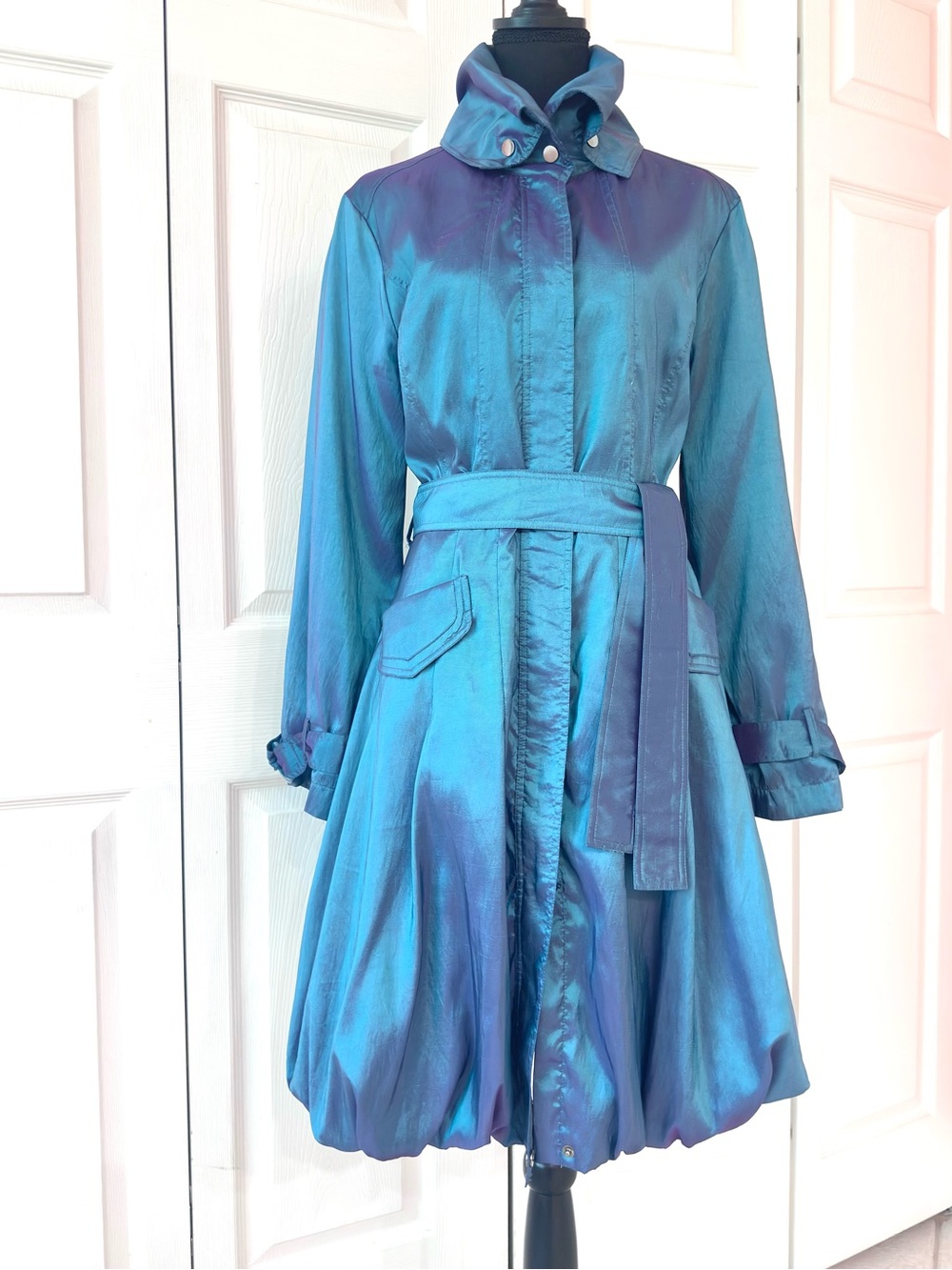 CCC ~ Teal/Purple Monochromatic Satin Belted Utility Dress Coat